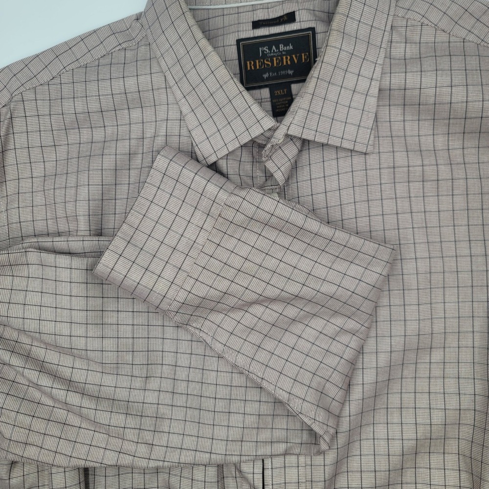 Jos. A. Bank Reserve Mens 2XLT Tailored Fit Egyptian Cotton Check Shirt Tan